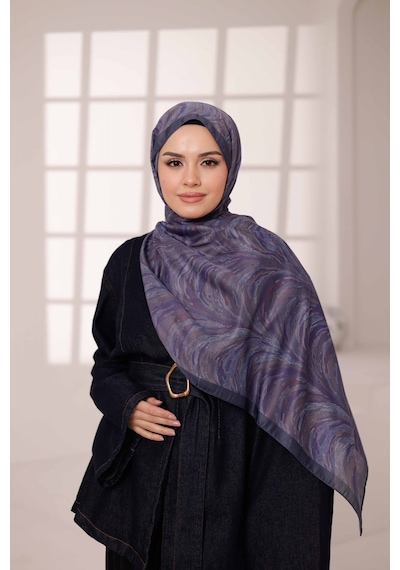 Mimiyum Ebru Desen-soft Şal Mor Çok Renkli