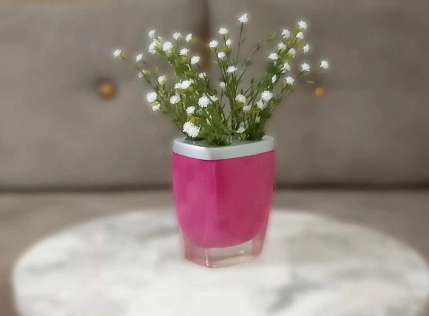 2 Adet Vazo Dahil,vazoda Çiçek,beyaz Yapay Çiçek,vazo Dekoratif Gri Pembe Poliresin 8x4x16cm Çok Renkli