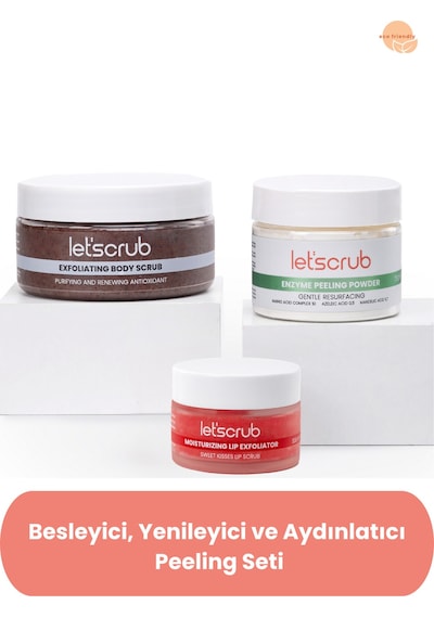 Besleyici, Yenileyici Ve Aydınlatıcı Peeling Seti - Body Scrub, Enzyme Peeling Powder, Lip Scrub