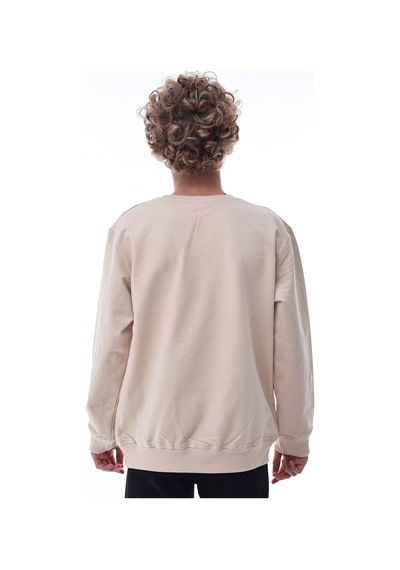 Bej Erkek Çocuk Sweatshirt Rahat Kalıp Pamuklu İki İplik Kumaş Bej