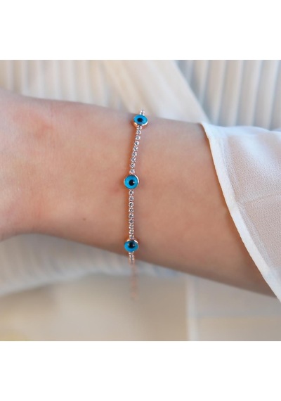 Göz Figürlü Zirkon Taşlı Rose Gold Kaplama Su Yolu Bileklik Gümüş