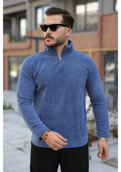 Butik İstanbul Erkek Zip Yaka Beli Lastikli Polar A.mavi