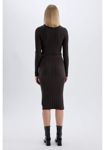 Defacto Coool Slim Fit Dar Kesim Basic Düz Yırtmaçlı Triko Midi Etek A2058AX24AUAR227 Antrasit