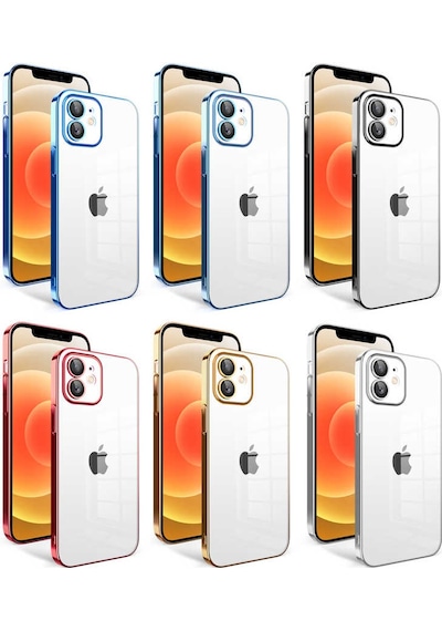 Apple Uyumlu iPhone 12 Kılıf Kamera Korumalı Renkli Çerçeveli Zore Garaj Kapak Kırmızı
