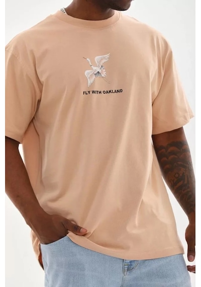 Suma Bej Renk Unisex Oversize Baskılı T-shirt