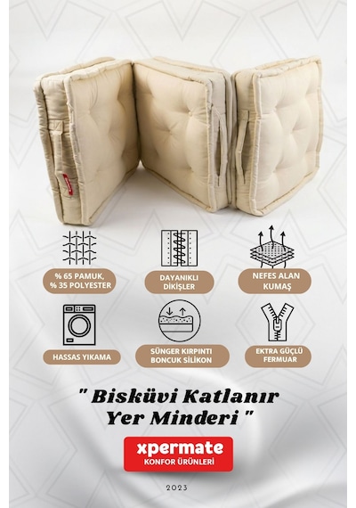 Yer Minderi Katlanır Uzanma Minderi Bahçe Balkon Teras Oyun Odası Krem