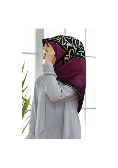 Vissona Mürdüm-siyah Zebra Desenli Tivil İpek Eşarp 17536-0026-0001