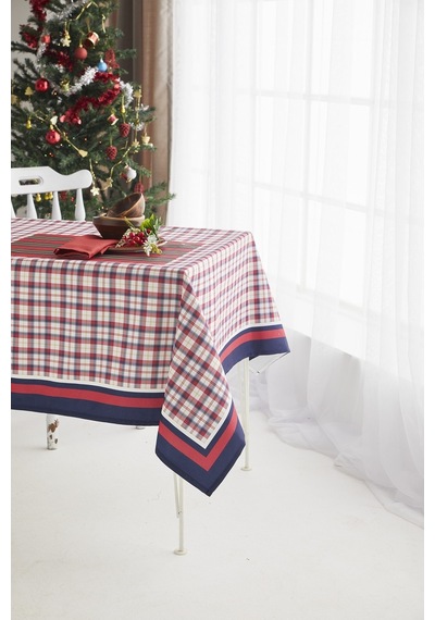Ays Home Kırmızı Lacivert Pötikareli Yılbaşı Christmas Yemek Masa Örtüsü