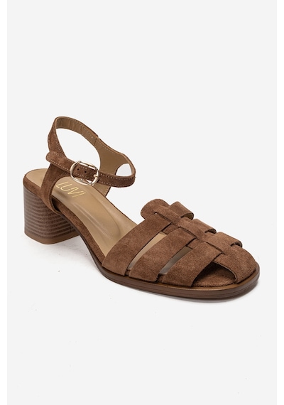 Luvishoes Evora Toprak Süet Hakiki Deri Kadın Kalın Topuklu Sandalet
