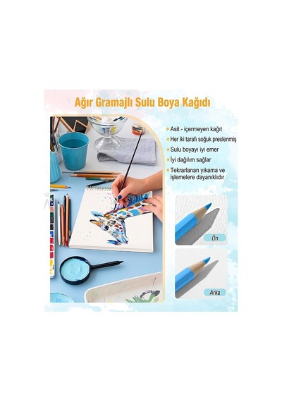 Resim Defteri 50x70 Cm 1 Adet Herboy 120 Gr Sulu Boya Eskiz Defteri Karakalem Çizim 20 Sayfa Dokulu Kağıt