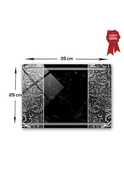 Kanallı Cam Kesme Tahtası - Black Ornament - 25x35cm