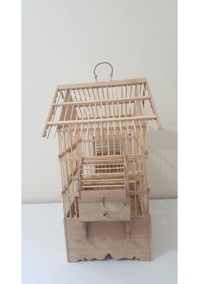 Çatılı Ahşap Bambu Kafesi