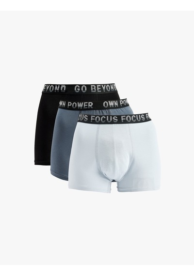 Koton Pamuklu Baskılı Bel Detaylı 3'lü Boxer Seti Siyah 6slm90035mk