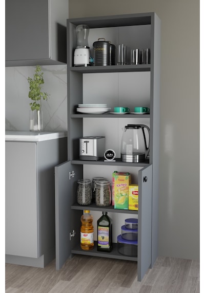 Kapaklı Çok Amaçlı Mutfak Dolabı 150x50x22 Cm - Raflı Erzak Dolabı Modern Depolama Ünitesi Antrasit Kapaklı Çok Amaçlı Mutfak Dolabı 150x50x22 Cm - Raflı Erzak Dolabı Modern Depolama Ünitesi Antrasit