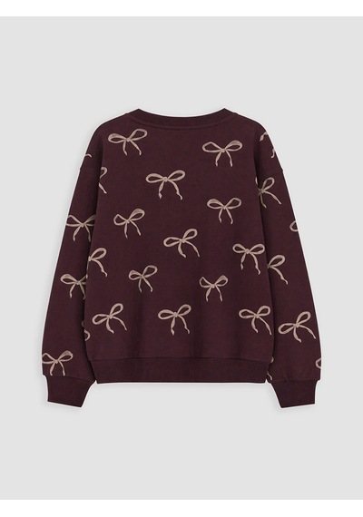 LC Waikiki Lcw Kids Bordo Baskılı Kız Çocuk Kalın Sweatshirt 2'li Lıght Bordeaux P