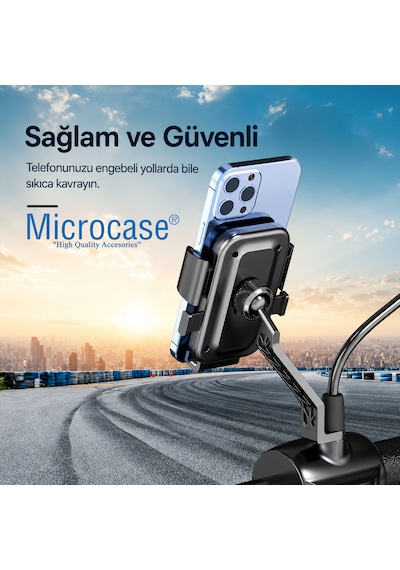 Microcase Universal Motosiklet Bisiklet İçin Şok Emici Güvenli Kilitleme Sistemli Telefon Tutucu Al5744 Siyah