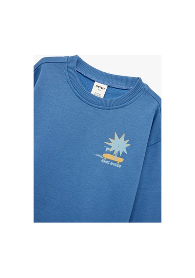 Koton Erkek Bebek Baskılı Uzun Kollu Bisiklet Yaka Pamuklu Şardonlu Sweatshirt Mavi