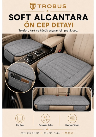 Opel Combo Üniversal Soft Alkantra Çizgili 3 Parça Oto Koltuk Minderi Gri
