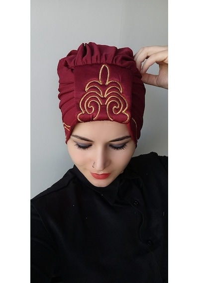 Kadın Şal Desen Çift Taraflı Bone Bordo