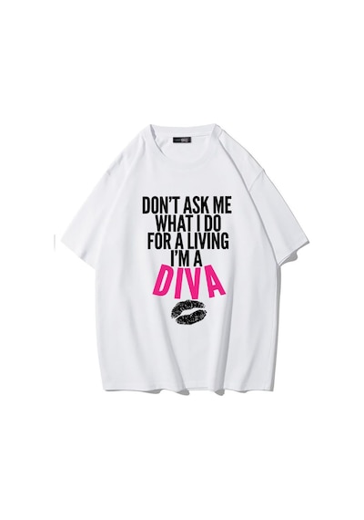 Brz Collectıon Brz Collection Unisex Oversize Don't Ask Me What I Do For A Living I'm A Diva T-shirt Beyaz