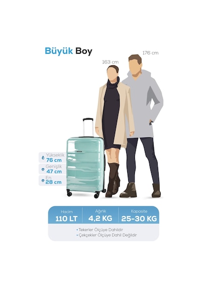 Polo&sky Azra Model Mint Yeşili Pp Polipropilen Kırılmaz Büyük Boy Valiz Bavul Mint Yeşili
