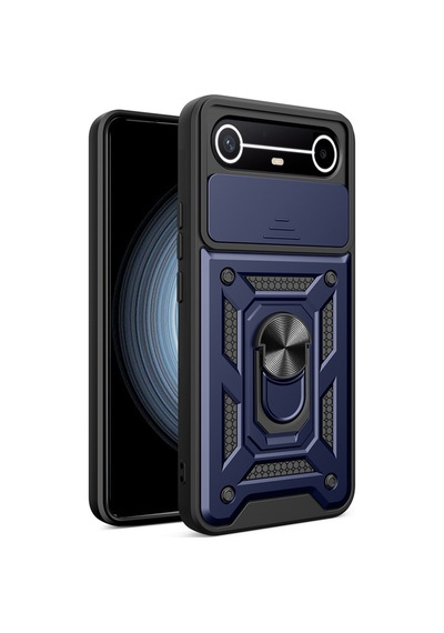 Tecno Spark Slim 5g /pova Slim Uyumlu Kamera Korumalı Sürgülü Yüzüklü Standlı Kapak Lacivert