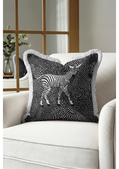 Safari Zebra Motifli Dekoratif Saçaklı Yastık Kılıfı - Gri Etnik Boho Siyah Püsküllü Kırlent Kılıfı Kadim Düş Nova Safari Zebra Motifli Dekoratif Saçaklı Yastık Kılıfı - Gri Etnik Boho Siyah Püsküllü Kırlent Kılıfı Kadim Düş Nova