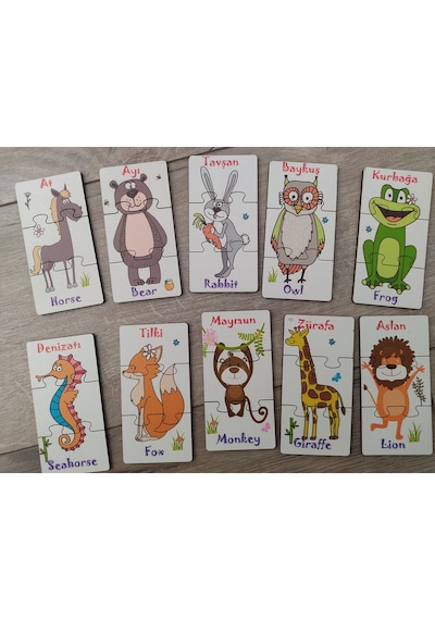 Hayvanlar 3lü Ahşap Renkli Puzzle 10 Parça