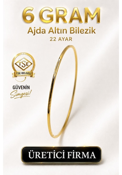 22 Ayar Tse Belgeli 6 Gram Ajda Altın Bilezik İşçiliksiz Yatırımlık