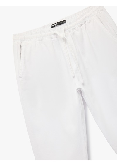 Koton Pamuklu Regular Fit Cepli Beli Bağcıklı Pantolon Beyaz 6sam40009hw