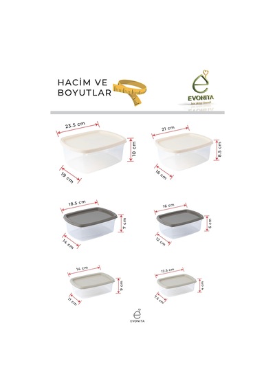 6 Parça Kapaklı Saklama Kabı Seti Farklı Boy Gıda Saklama Kutusu Buzdolabı Organizer Set Renkli
