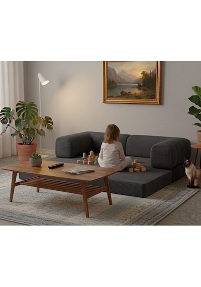 Herev 200x200 Cm 50 Dns Modüler Köşe Koltuk Fitilli Kadife Kumaş, Yatak Olabilen, Modern Tasarım Şark Köşe Füme Herev 200x200 Cm 50 Dns Modüler Köşe Koltuk Fitilli Kadife Kumaş, Yatak Olabilen, Modern Tasarım Şark Köşe Füme
