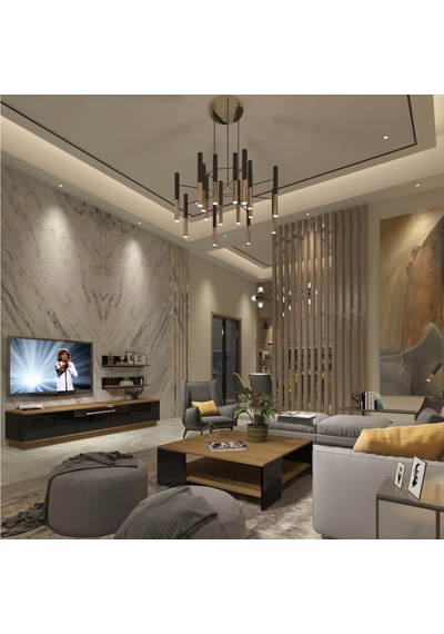 Trendstyle 4s Mdf Tv Ünitesi Ve Orta Sehpa 2'li Set - Pera Siyah Meşe - Siyah
