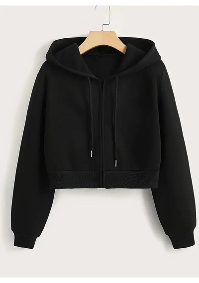 Altamira Kadın Fermuarlı Oversize Kapşonlu Crop Hırka 001