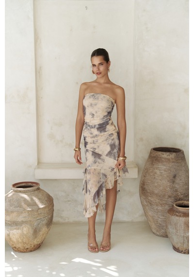 Mai Collection Mai Studios Co. Stracnaha Drape Detaylı Sarı Straplez Elbise sarı