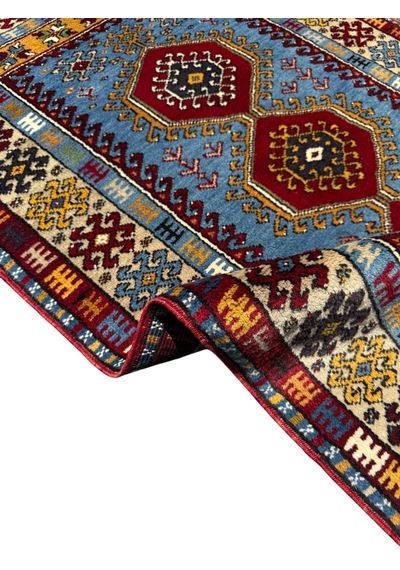 El Dokuma Sıfır Yahyalı Halısı 86x145 Kilim Modeli Mavi Kırmızı Kök Boya Halı