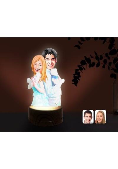 Kişiye Özel Sevgililer Karikatürlü Dekoratif 3D Biblo Led Işıklı (481495601)