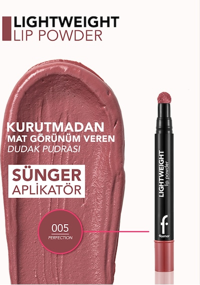 Flormar Lightweight Yarı Transparan & Mat Bitişli Nemlendirici Dudak Pudrası 005 Perfection