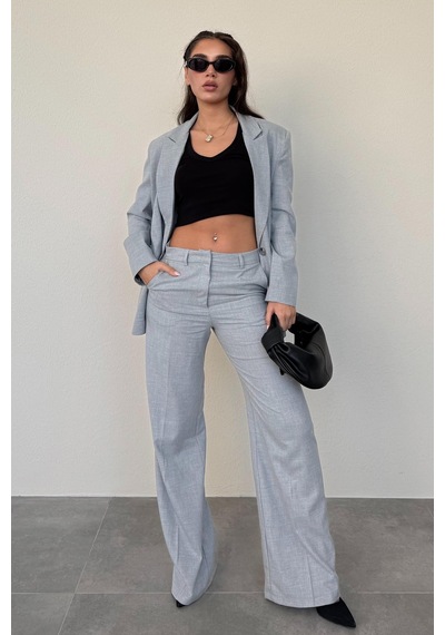 Madmext Gri Oversize Blazer Kadın Ceket Mg2445 Gri
