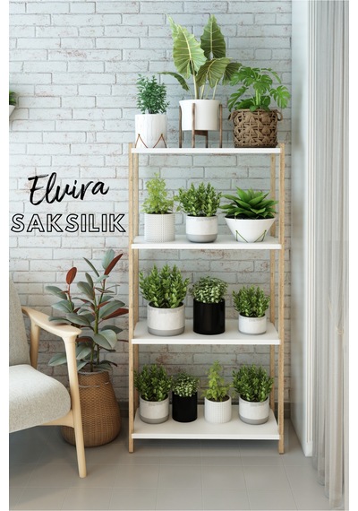 Elvira Beyaz Ahşap 4 Katlı Çiçeklik, Saksılık, Çiçek Standı, Dekoratif Raf - Çok Amaçlı Kullanım Beyaz - 660977009 Beyaz