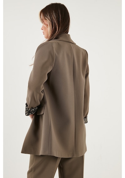 Lela Regular Fit Klasik Yaka Desenli Astar Detaylı Blazer Bayan Ceket 6839227 Haki