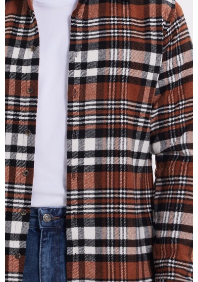 Tudors Erkek Slim Fit Dar Kesim Kareli Kışlık Oduncu Gömlek-42200 Kahverengi