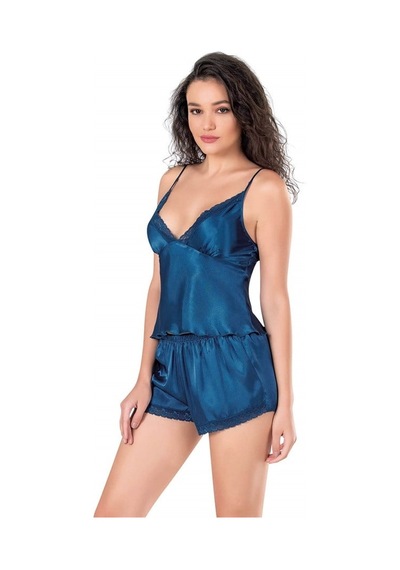 Red Womans Petrol Mavi Saten Babydoll Şort Takımı
