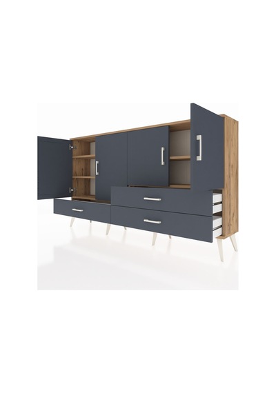 Arges Konsol 5 Raflı 3 Çekmeceli 4 Kapaklı 176x30x99 Çam-antrasit Çam-antrasit