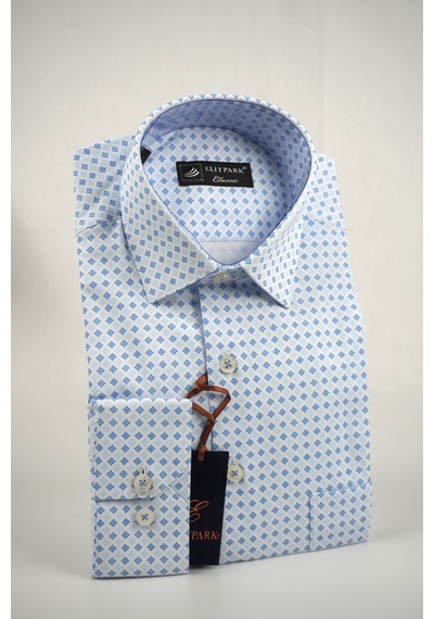 Elitpark Blue Point Pattern Pamuklu Cepli Klasik Fit Premium Erkek Gömlek Buz Mavisi - Mavi Nokta Desen Elitpark Blue Point Pattern Pamuklu Cepli Klasik Fit Premium Erkek Gömlek Buz Mavisi - Mavi Nokta Desen