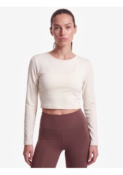 Koton Slim Fit Uzun Kollu Bisiklet Yaka Crop Spor Tişört Ekru 7wak10091nk