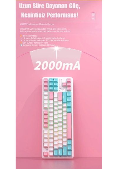 K870t Pro 3 Modlu Hot-swap Rgb, Mekanik Klavye - Beyaz