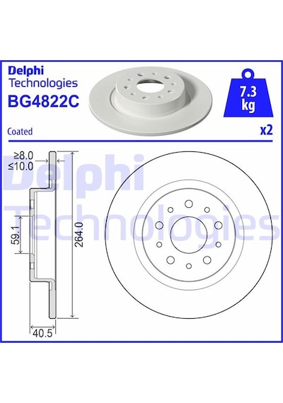 Delphı Arka Fren Diski Fıat Egea 15 500l 12 264x10x40 Bg4822c 51914664 52026319 52026321