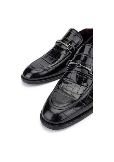 Tamer Tanca Erkek Hakiki Deri Siyah Kroko Loafer Ayakkabı 342 8999 Erk Ayk Sk24-25 Sıyah Kroko Siyah