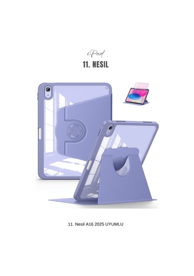 Apple Uyumlu iPad 11. Nesil A16 2025 360 Dönebilen Yatay Dikey Standlı Fuchsia Pino Tablet Kılıfı Kılıf